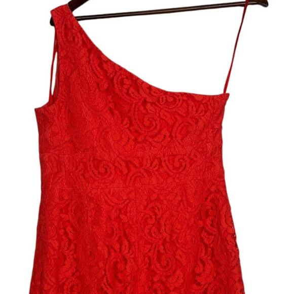 J. Crew Alexa One Shoulder Style Texture Laced Mini Dress Back Slit 12 Poppy Red - Picture 6 of 16